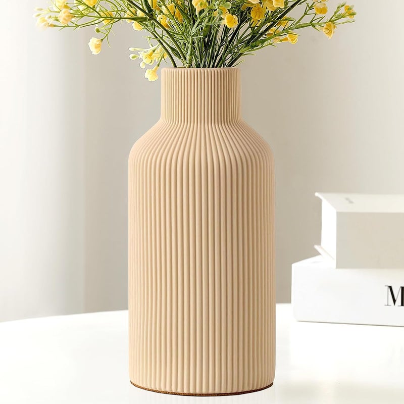 Mfacoy Ceramic Flower Vase, Minimalist Decor, Modern Home Decorative Vase, Small Pampas Grass Vases for Kitchen Bedroom Office Living Room Bathroom Shelf Centerpiece Table Decorations (Light Yellow) - Image 1